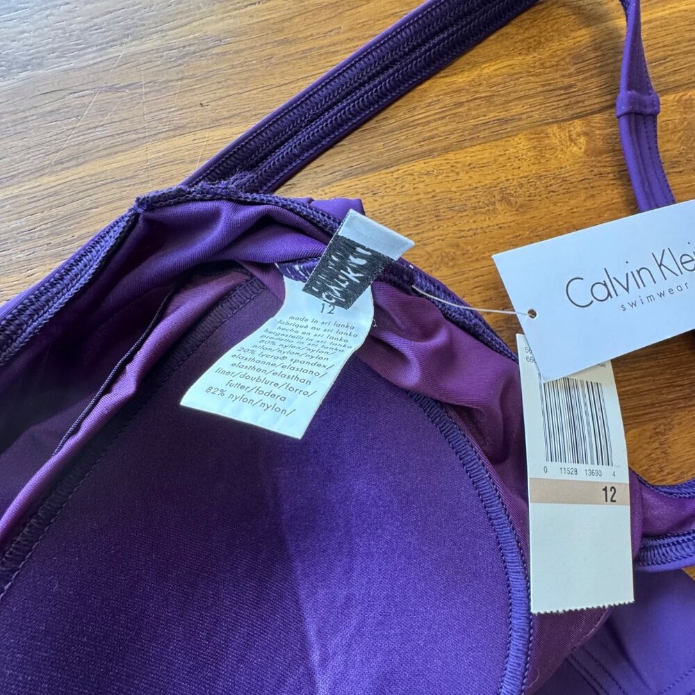 CALVIN KLEIN Tankini Swimsuit Set Womens 12 NEW Purple Two Piece Tank Bikini NWT - Picture 10 of 14